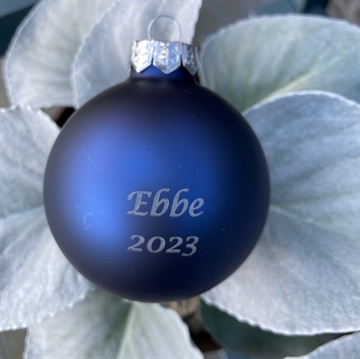 Julekugle blå mat med navn - glas